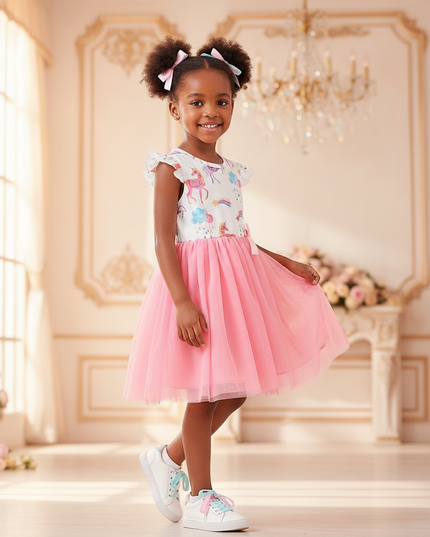 pink unicorn tutu dress - three-quarter