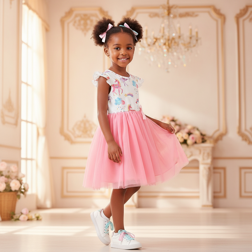 pink unicorn tutu dress - three-quarter