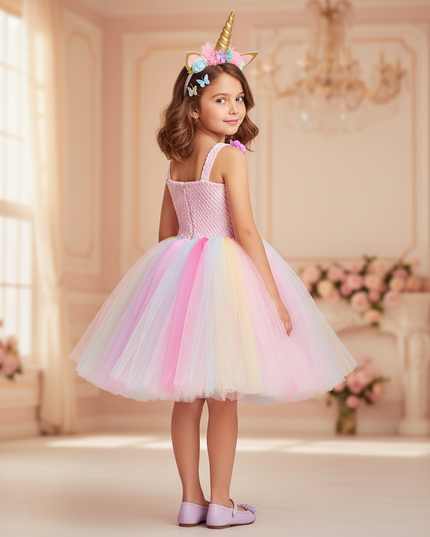 pink unicorn tutu dress with headband - back