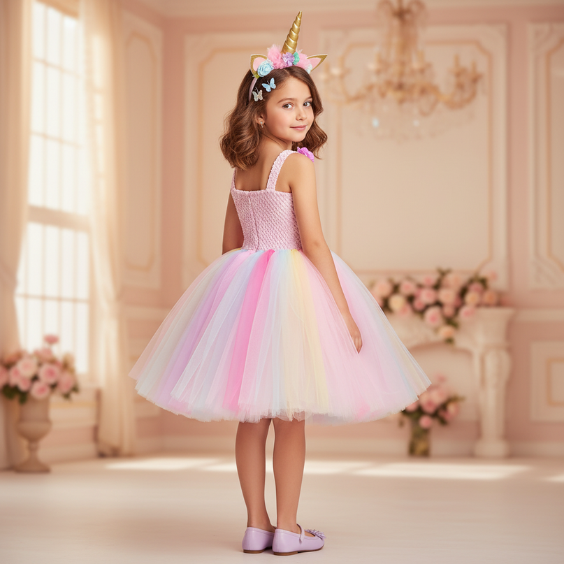 pink unicorn tutu dress with headband - back