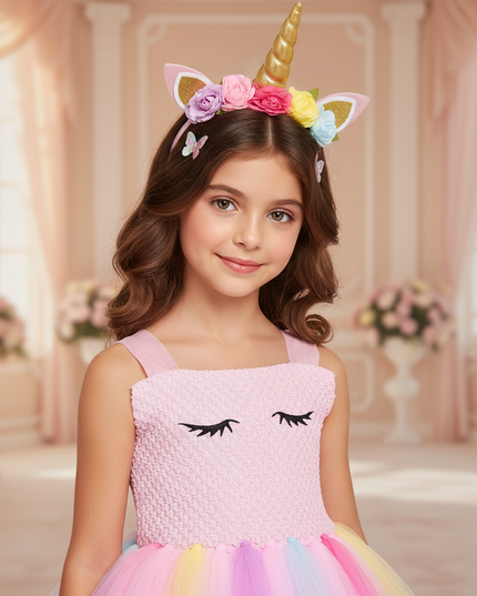 pink unicorn tutu dress with headband - detail