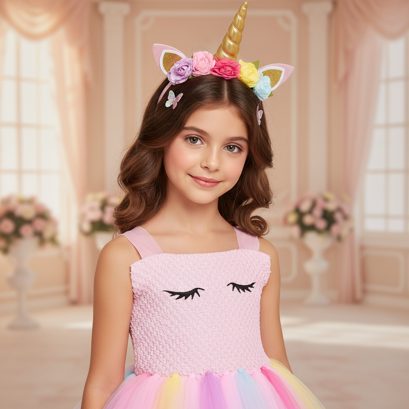 pink unicorn tutu dress with headband - detail