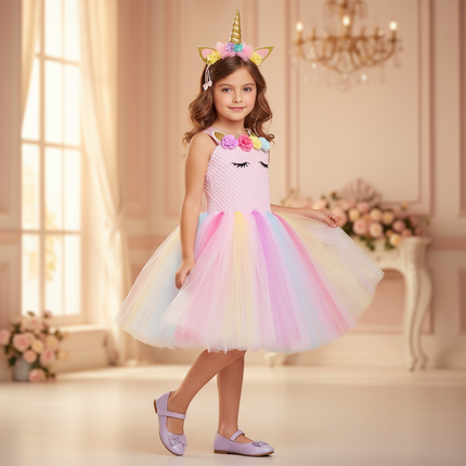 pink unicorn tutu dress with headband - front