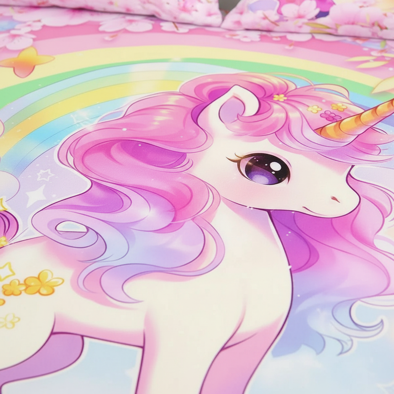 pink unicorn twin bedding - detail