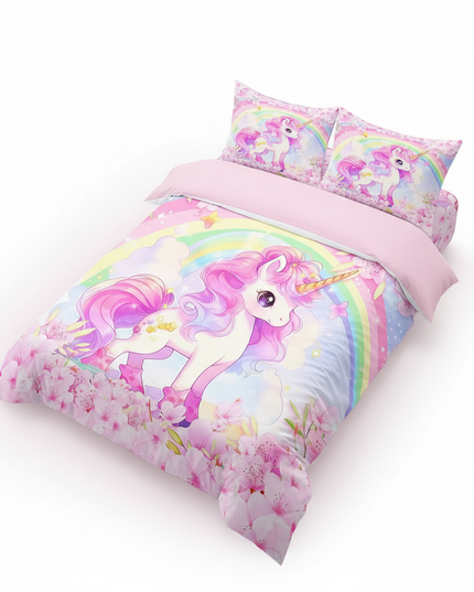 pink unicorn twin bedding - white-bg