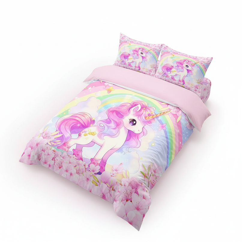 pink unicorn twin bedding - white-bg