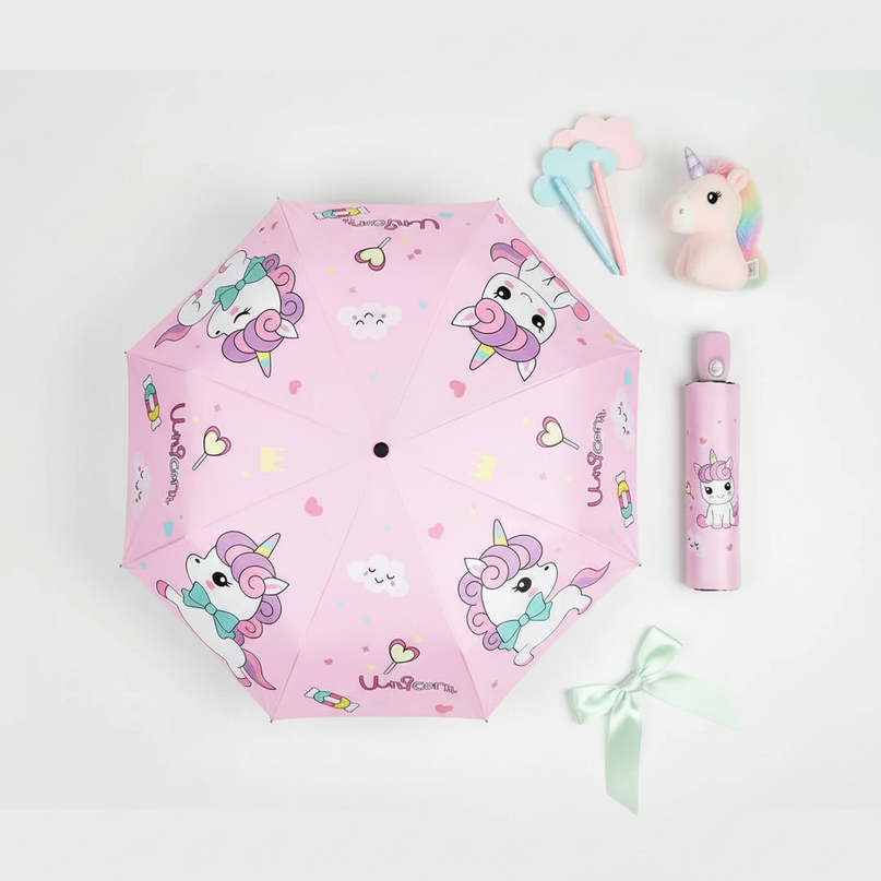 pink unicorn umbrella - flat-lay