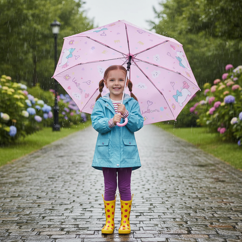 pink unicorn umbrella - in-use