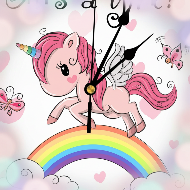 pink unicorn wall clock - detail