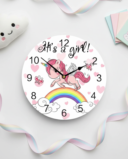 pink unicorn wall clock - flat-lay