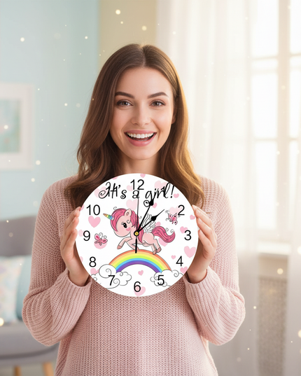 pink unicorn wall clock - in-use