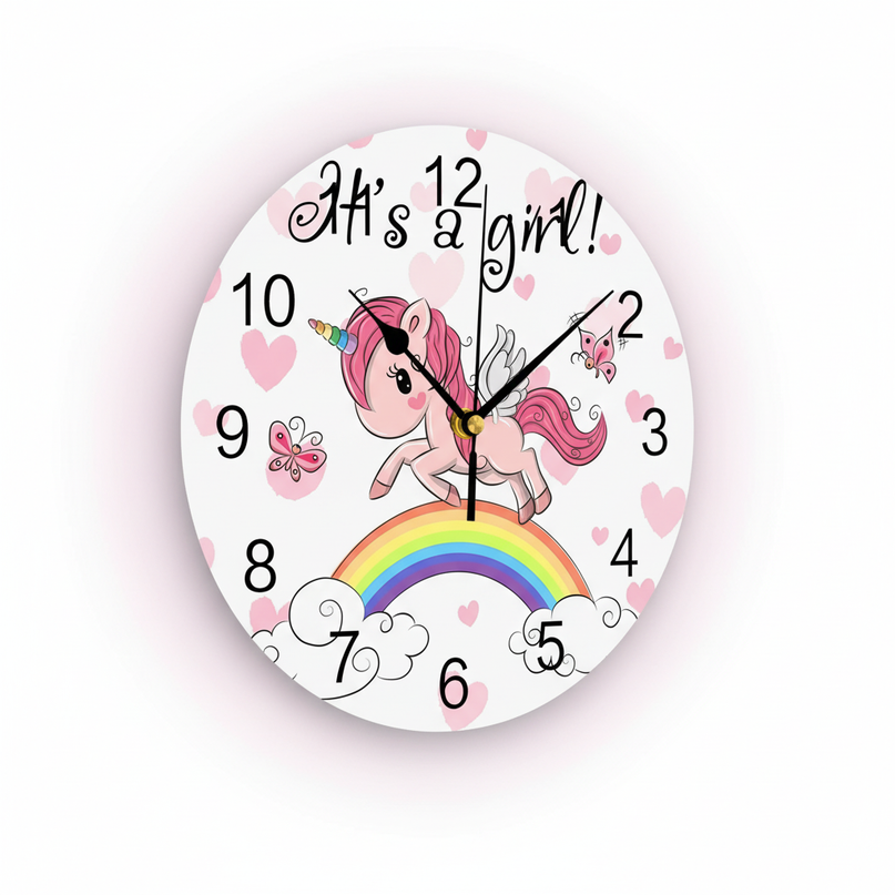 pink unicorn wall clock - white-bg