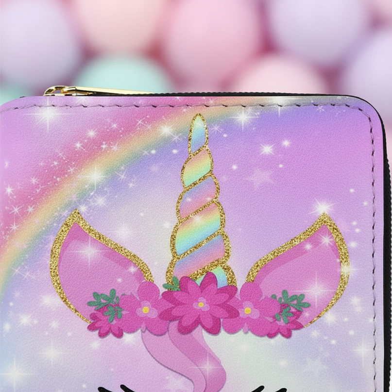 pink unicorn wallet - detail
