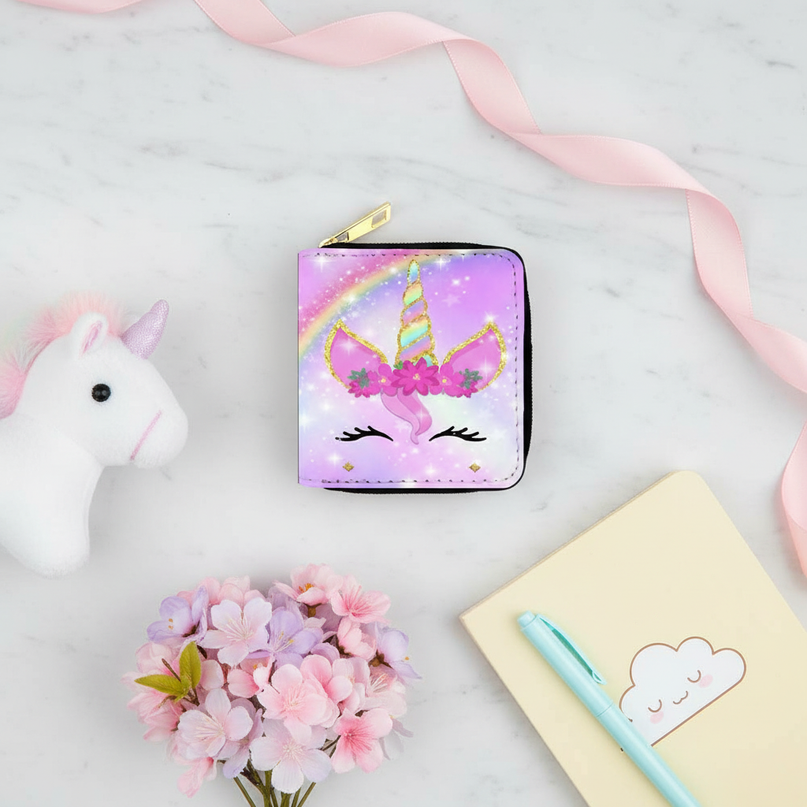 pink unicorn wallet - flat-lay