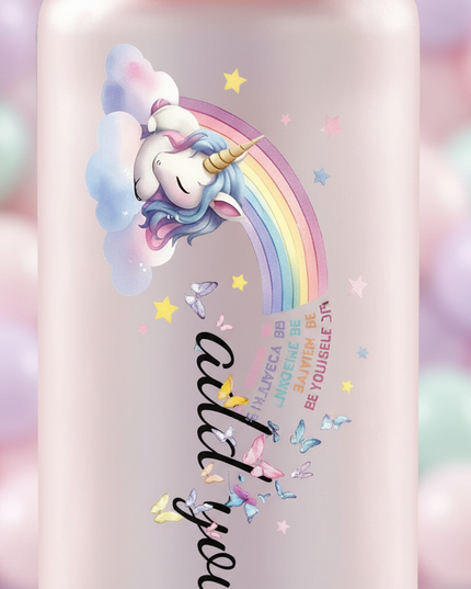 pink unicorn water bottle - detail