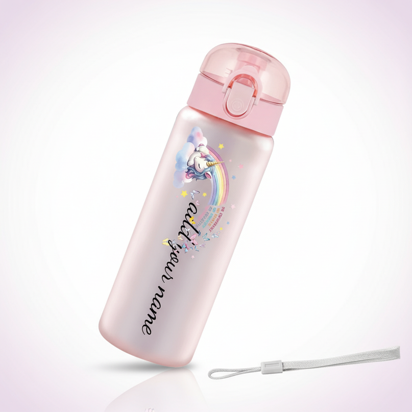 pink unicorn water bottle - white-bg