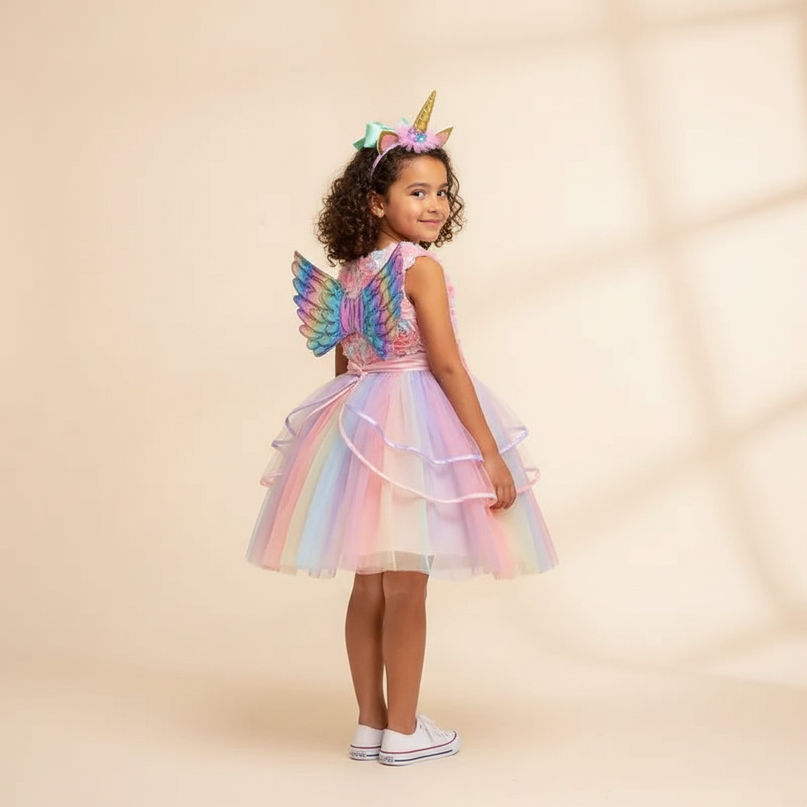 pink unicorn wings dress - back