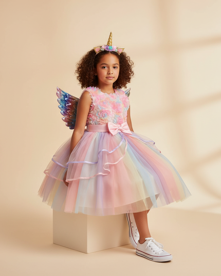pink unicorn wings dress - sitting