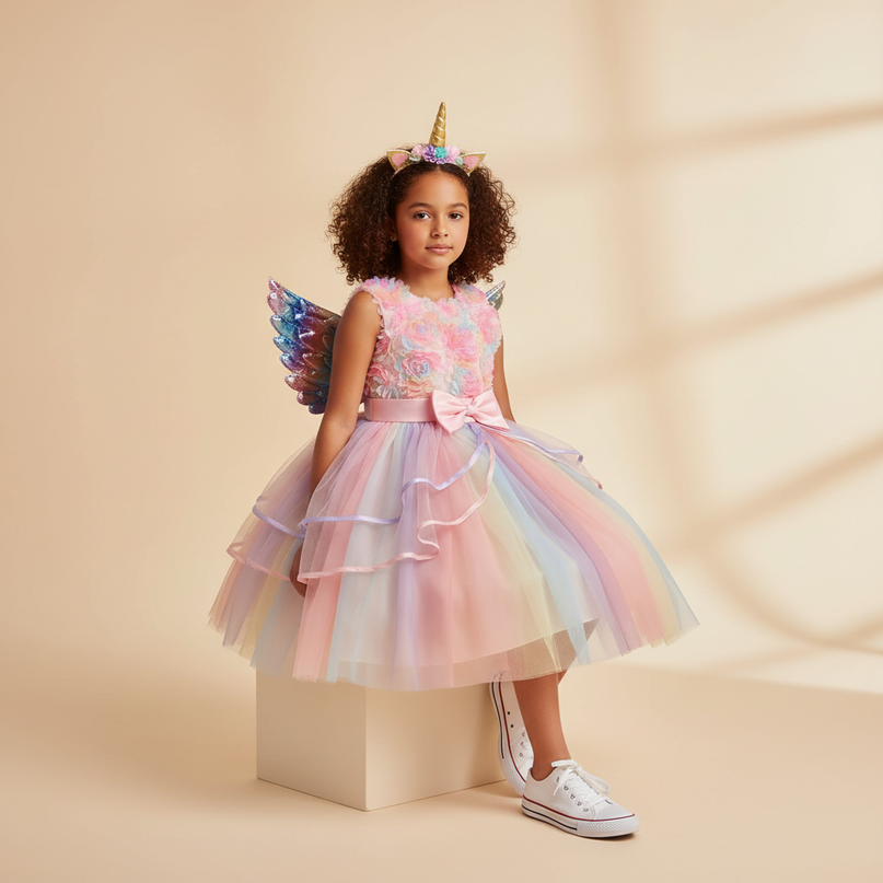 pink unicorn wings dress - sitting