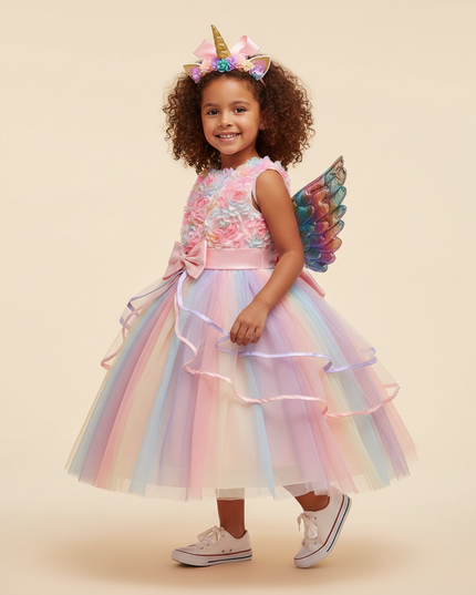 pink unicorn wings dress - three-quarter