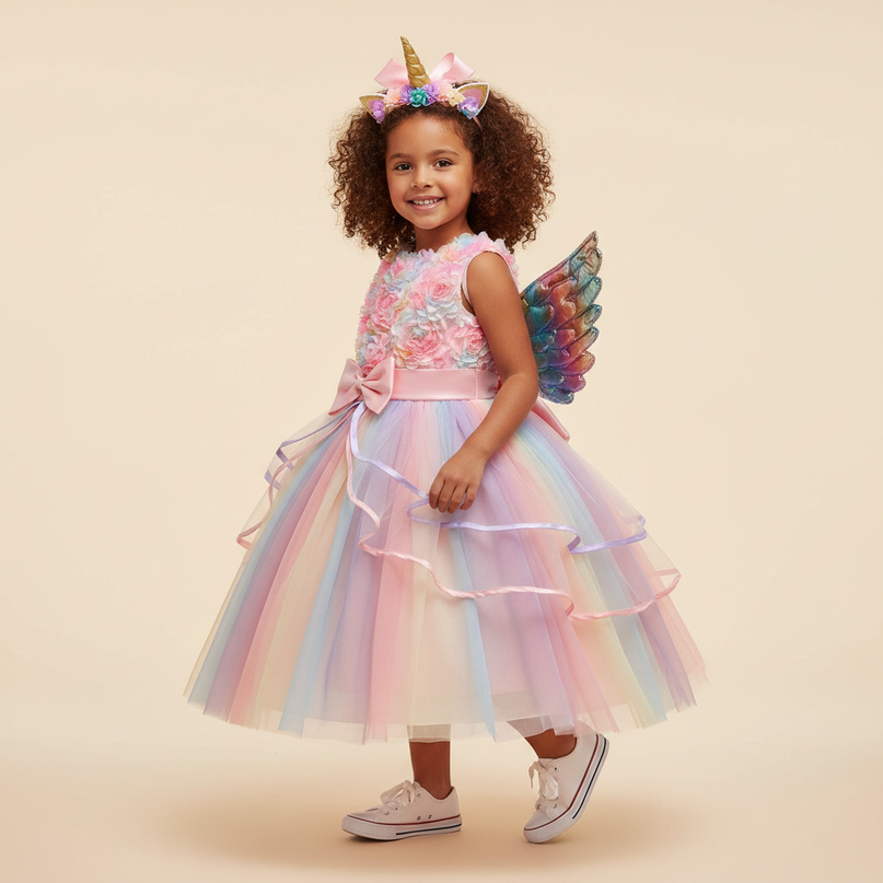 pink unicorn wings dress - three-quarter