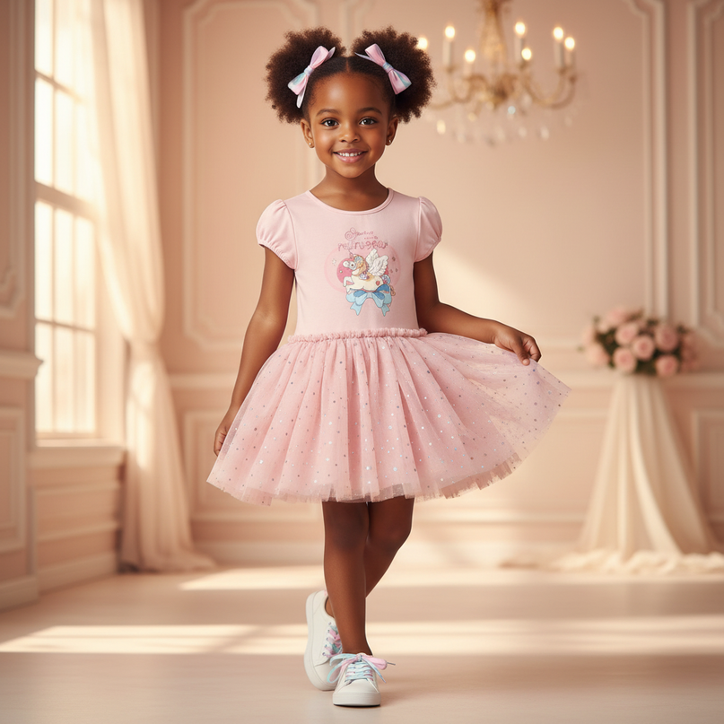 pink unicorn wings tutu dress - front