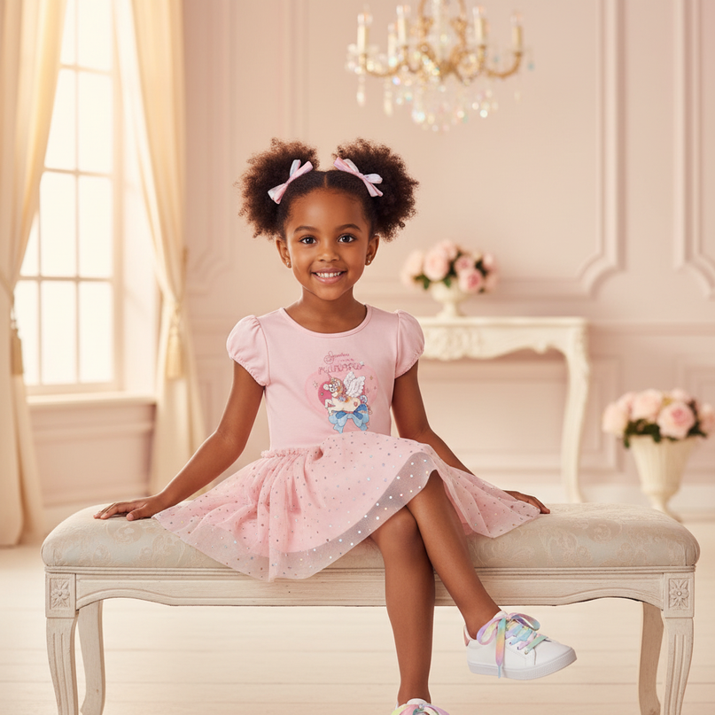 pink unicorn wings tutu dress - sitting