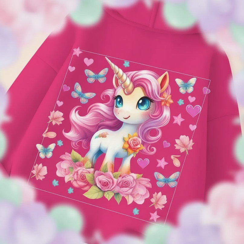 pink unicorn zip hoodie - detail