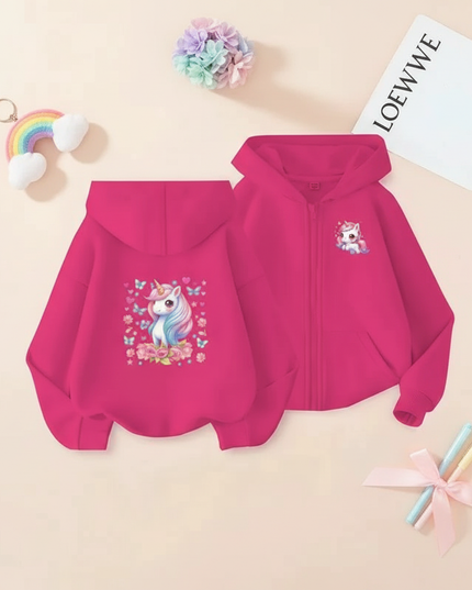 pink unicorn zip hoodie - flat-lay