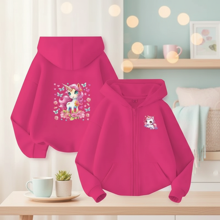 pink unicorn zip hoodie - lifestyle