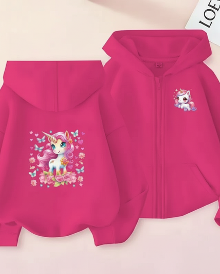 pink unicorn zip hoodie - white-bg