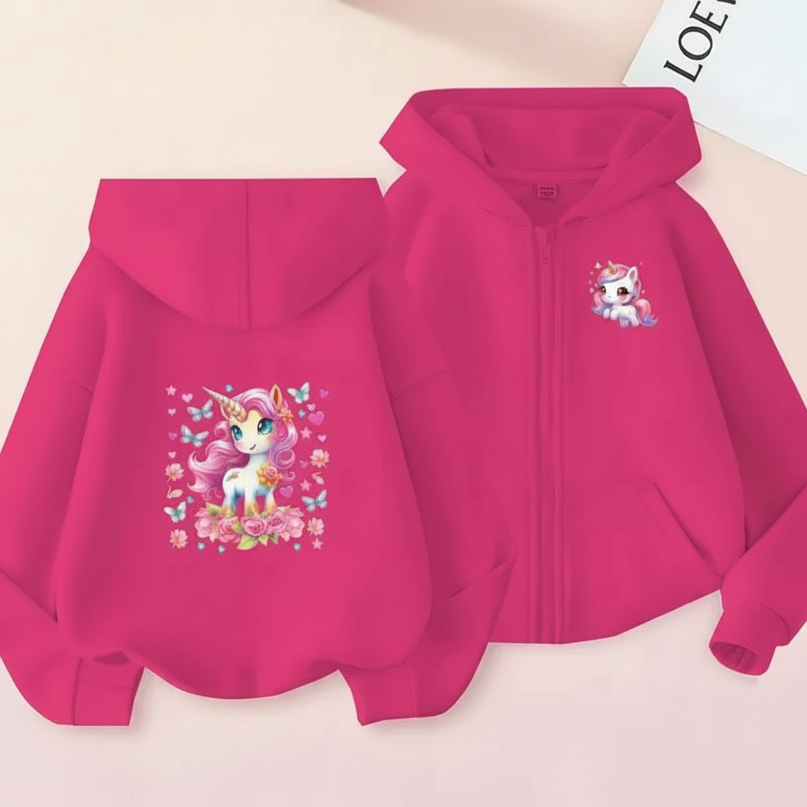 pink unicorn zip hoodie - white-bg