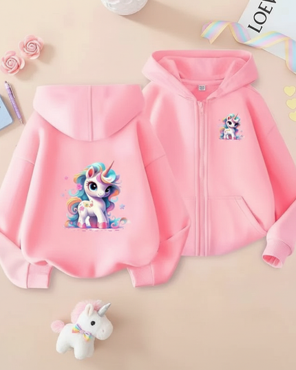 pink unicorn zip up hoodie - flat-lay