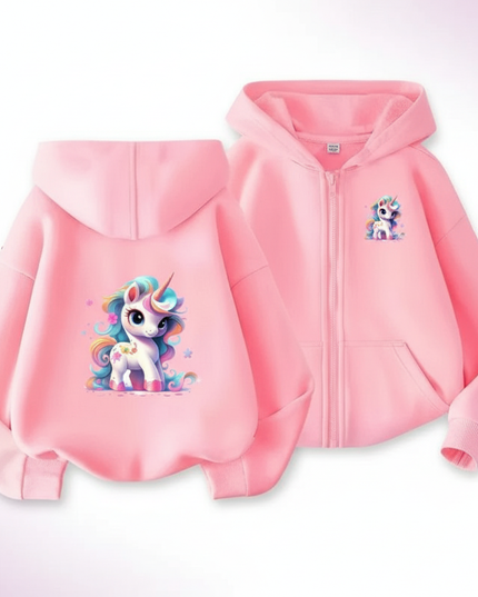 pink unicorn zip up hoodie - white-bg