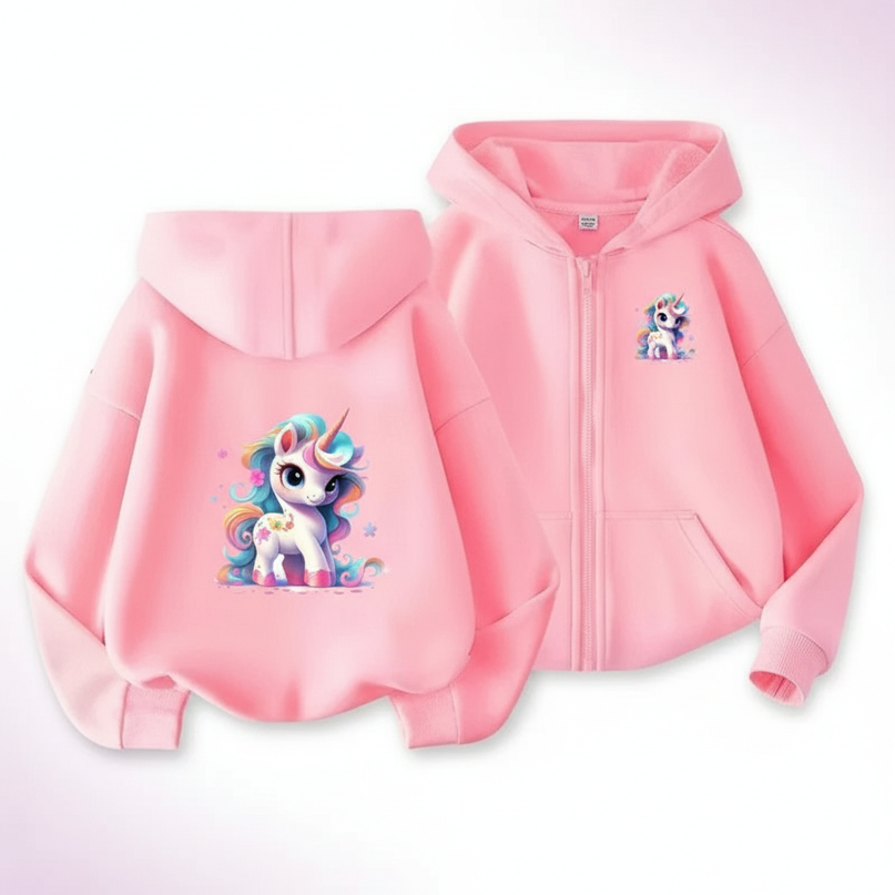 pink unicorn zip up hoodie - white-bg