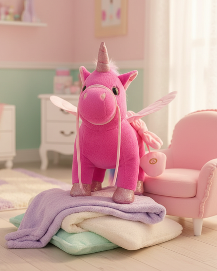 pink walking unicorn plush - lifestyle