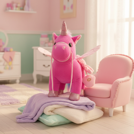 pink walking unicorn plush - lifestyle