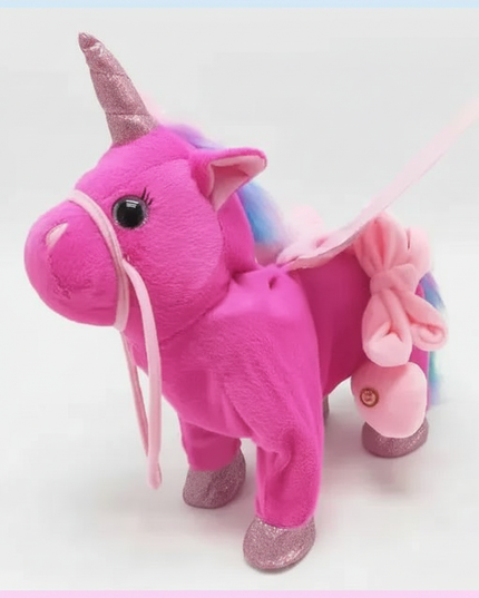 pink walking unicorn plush - white-bg