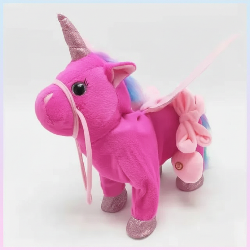 pink walking unicorn plush - white-bg