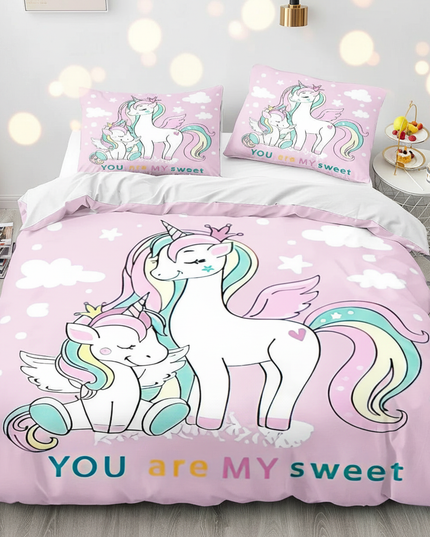 pink winged family unicorn bedding - lifestyle