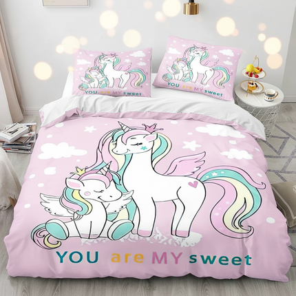 pink winged family unicorn bedding - lifestyle