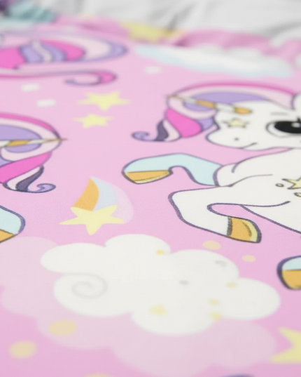 pink winged unicorn allover bedding - detail