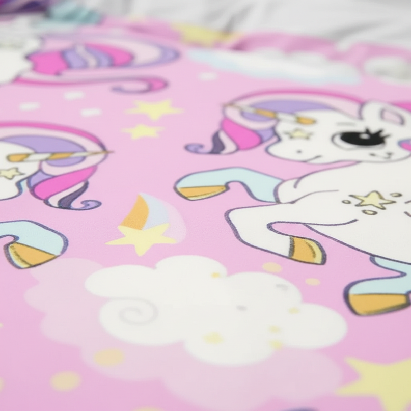 pink winged unicorn allover bedding - detail