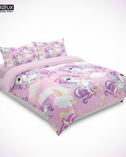 pink winged unicorn allover bedding - white-bg