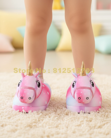 pink winged unicorn slippers - in-use