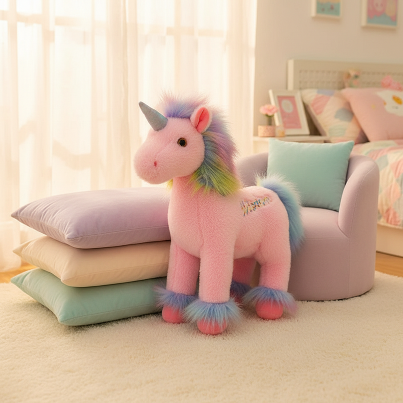 pink wisdom unicorn plush - lifestyle