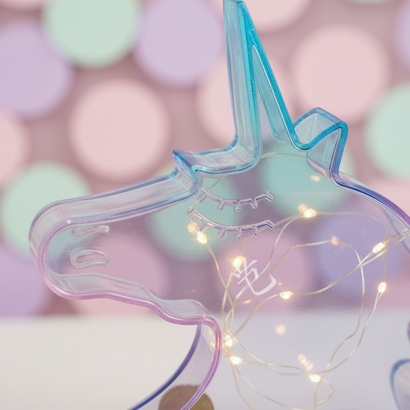 plastic unicorn piggy bank - detail