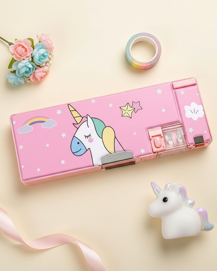 playful unicorn pencil case - flat-lay