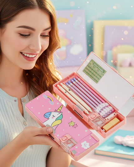 playful unicorn pencil case - in-use