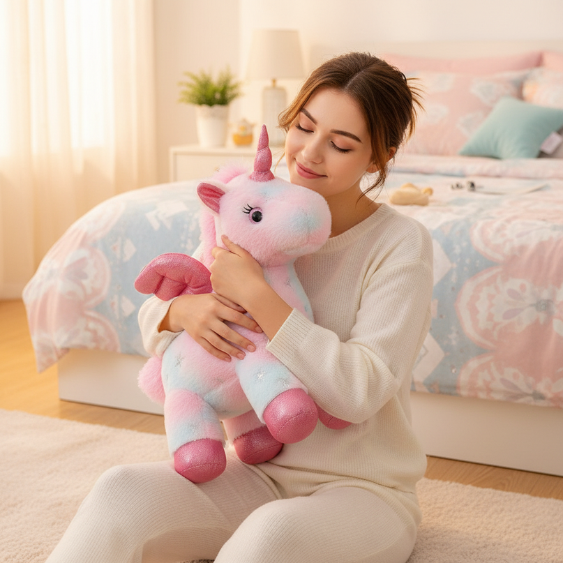 plush pink unicorn - in-use